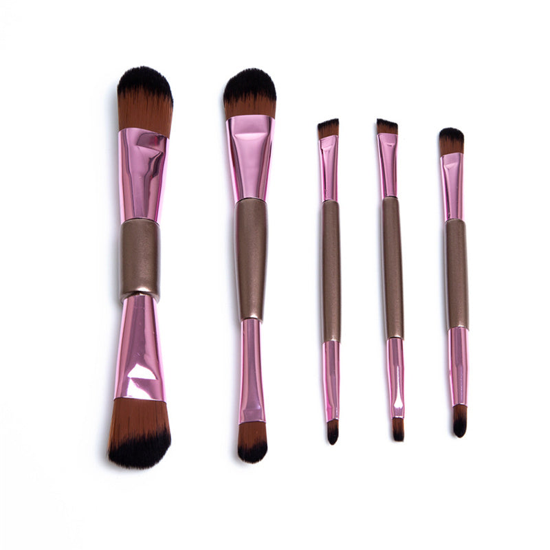 5pcs Double-Ended Makeup Brush Set - Rose Gold