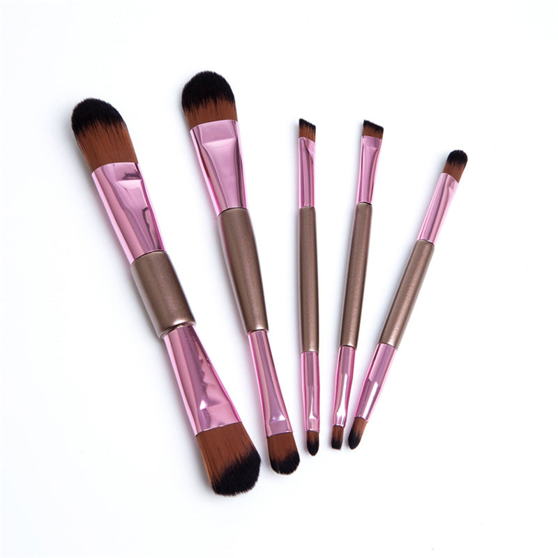 5pcs Double-Ended Makeup Brush Set - Rose Gold
