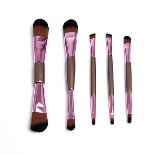 5pcs Double-Ended Makeup Brush Set - Rose Gold